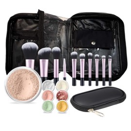 19 pc STARTER KIT w/BRUSHES & CASE (LIGHT) Mineral Makeup Foundation Blush Bronzer Illuminating Veil Set Bare Skin Matte Powder