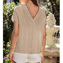 GRACE KARIN Womens Crochet Cardigan Boho Summer Short Sleeve Lightweight Open Front Sweater Beach Outwear Khaki XL