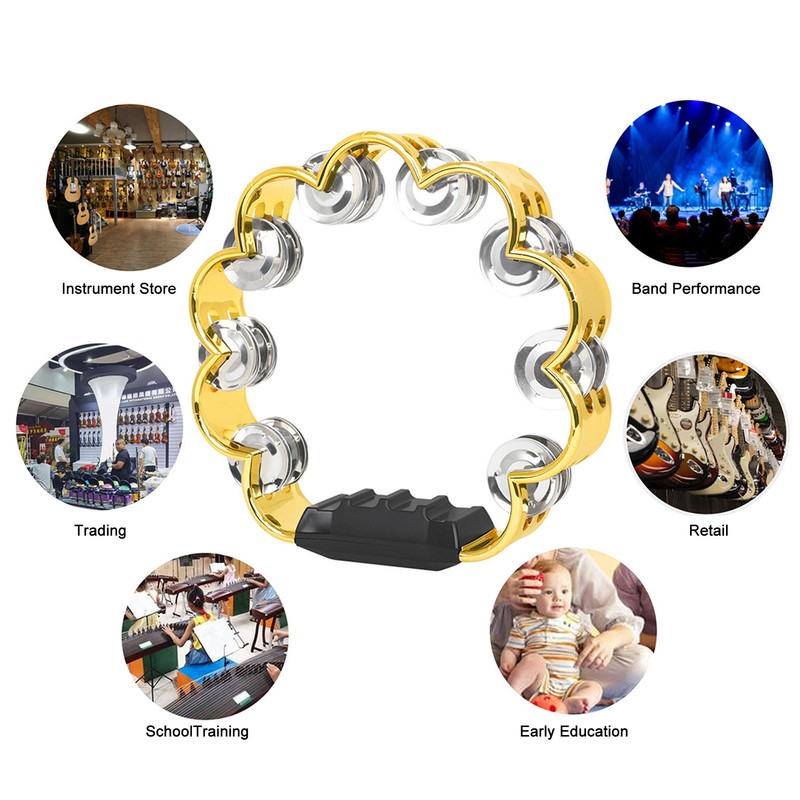Tambourine Double Row Floral Design Percussion Jingles Hand Instrument for