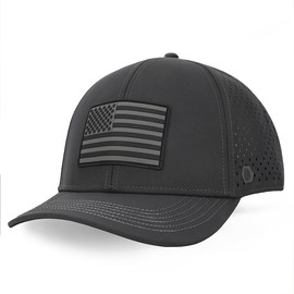 Dumont Supply - American Flag Hat, Curved Bill, Performance Snapback Hat, Water-Resistant USA Baseball Cap, Men & Women (Charcoal Gray)