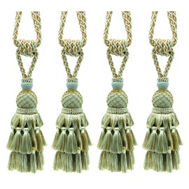 DÉCOPRO Lavish Large Curtain & Drapery, Hand Crafted Tassel Tieback, Tassel Length 11" (27.5cm), 34" (86cm) # TBIL1, Golden Ice Blue #403 (Light Blue, Yellow Gold, White Ivory) Set of 4
