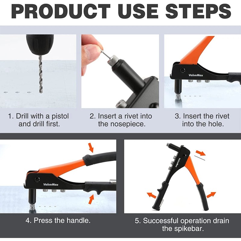 ValueMax 4-in-1 Hand Riveter/Rivet Gun Pop Rivet Tool Kit with