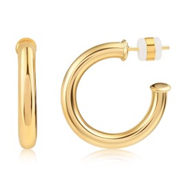 Freemvmt Chunky Gold Hoop Earrings for Women - Gold Layered Hypoallergenic Earrings - Open Hoop Gold Studs - 18K Gold Plated Hoop Earrings - Lightweight Hollow Fashion Earrings – 4mm Thick Gold Hoops