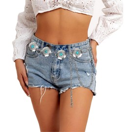 XuoAz Women Western-Concho-Chain-Belts Silver-Turquoise Belts Cowgirl-Country-Waist-Belts for Dresses Jeans Outfit