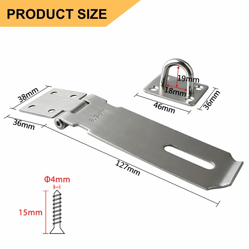 Alise 2pcs Door Locks Hasp Latch,5 Inch SUS 304 Stainless