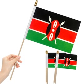 LoveVC 12Pcs 8×12 Inch Kenya Flags Small Kenyan Flag on Wood Stick Mini Handheld Flags Decorations