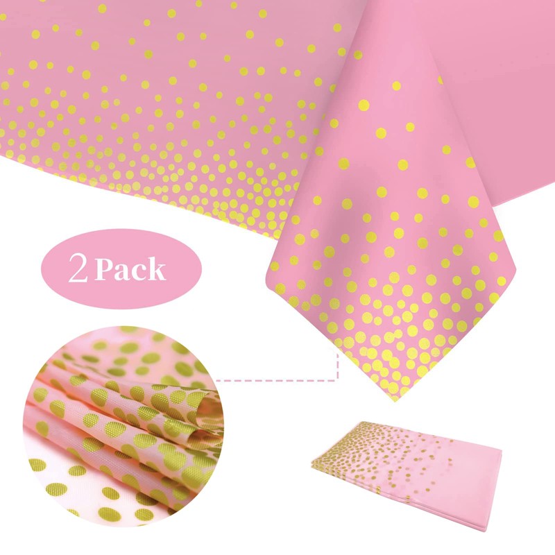 2Pcs Disposable Pink and Gold Dot Confetti Party Table Cloth