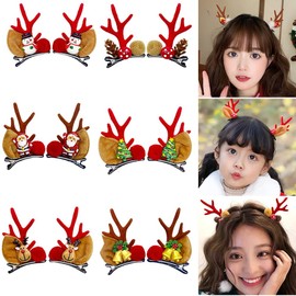 Christmas Hair Pin, 6 Pares, Christmas Hair Clip, Deer Antler, Reindeer Antler, Cute, Hair Accessories, Girls, Party Supplies, Cosplay, Costume, School Festival, Costume, Accessories, Present, For Adults and Children