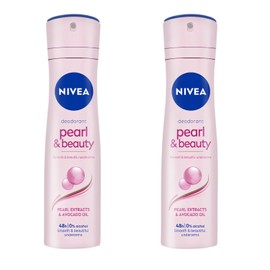 NIVEA Pearl & Beauty Antiperspirant Spray for Women, 0% Alcohol, Gentle Skin Care, Long-Lasting Freshness, Pearl Extract for Smooth Underarms, Dermatologically Tested, 150ml, Pack of 2
