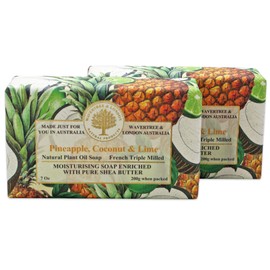 Wavertree & London Pineapple Coconut Lime (2 Bars), 7oz Moisturizing Natural Soap Bar, French -Milled and enriched with Shea Butter