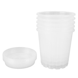 5 Set Orchid Pots with Holes and Saucers Breathable Clear Plastic Orchid Planter Plant Pot for Indoor Outdoor Garden Medium NF140 and 140 Transparent Saucers