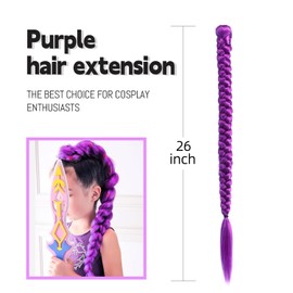 Long Purple Braid Cosplay Hair Extensions Synthetic Fiber Box Braiding Hair 26 INCH Easy Clip in Ponytail for Cosplay Halloween Costume (purple, 26Inch)