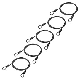 PATIKIL 3/16" Dia Vinyl Coated Stainless Steel Cable with Loops, 5 Pcs 7 ft (79") Flexible Wire Rope Security Chain Lanyard Lock for Outdoor Stage Lighting Luggage Lock, Black
