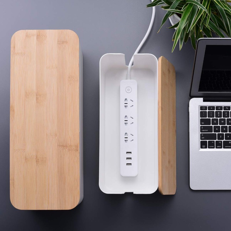 2 Pack Large Cable Management Box – Wooden Style Cord