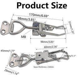 Runseaway 2Pcs Adjustable Toggle Latch Clamp with Lock Hole, Heavy Duty Stainless Steel Pull Hasp Latch Lock for Smoker Cabinet Tool Box Case Trunk Door, Adjustable Range:126-148mm