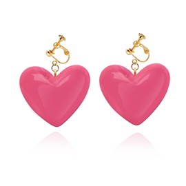Pink Clip On Earrings for Women Love Heart Non Pierced Dangle Earrings, Zinc, No Gemstone