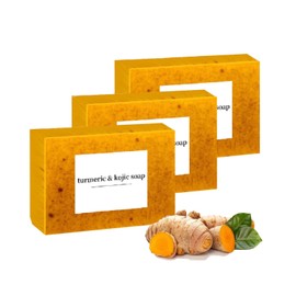 Domoclo Lemon Turmeric Kojic Acid Soap Bar, Brightening Lemon Turmeric & Kojic Acid Soap, Fades Spots Freckles, Rejuvenating Skin, Nourishing Smooth Skin, for Face & Body (3, a)