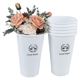 Zerdyne 6 Pack Flower Buckets for Cut Flowers, 12 Inch Plastic Floral Buckets for Living Room, Home Wedding, White