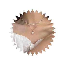 Aneneiceera Boho Layered Pearl Pendant Necklace Pearl Choker Gold Necklace Bead Pendant Necklace Bead Clavicle Chain Wedding Jewellery Necklaces for Women and Girls for Gift, Metal, Pearl