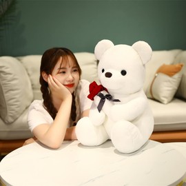 SHAFISH Cute Plush Rose Bear Stuffed Animal Teddy Bear Plush Toy Gift for Children and Girls (White, 45cm/17.7in)