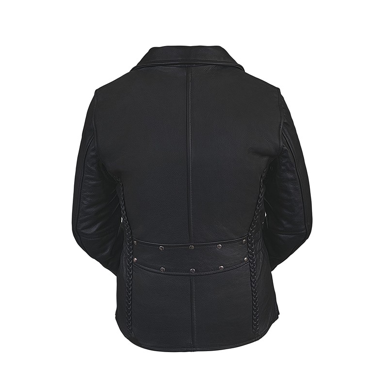 True Element Womens Premium Braided Motorcycle Leather Jacket (Black, Size