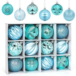60mm/2.36" Christmas Balls Blue, 12 pcs Christmas Baubles, Shatterproof Christmas Tree Balls Ornaments, Christmas Tree Hanging Pendant for Xmas Holiday Wedding Party Decoration