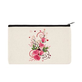 WIRESTER Canvas Zipper Makeup Bag, Cosmetic Pouch, Organizer Case for Women Girl, Multi-Purpose Travel Cosmetic Bag - Rose Floral