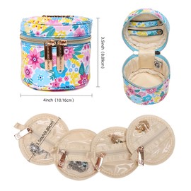 Angelina's Palace Round Jewelry Organizer Case Travel Bag Bridesmaid Gifts Vegan Leather Box for Necklace Earring Bracelet Ring(blossom blue)