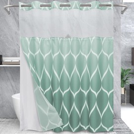 Yiatn No Hook Ombre Teal Shower Curtain with Snap in Fabric Liner Set - Hotel Style with See Through Mesh Top Window, Modern Geometric Waterdrop Design,Waterproof and Washable, 71x74 INCH