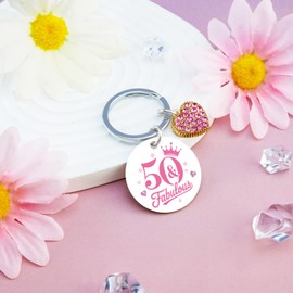 OWIGIU 50th Birthday Gifts for Her Women Cool Gifts for 50th Birthday Keychain for 50 Year Old Woman and Fabulous Gift for Women Funny Gift for 50 Year Old Birthdays Decorations