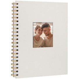 Scrapbook Linen Photo Album Memory Book 28.5 x 20.5 cm with Hard Cover White Pages Guest Baby Book for Wedding Travel Christmas (20 Sheets / 40 Pages, Beige)