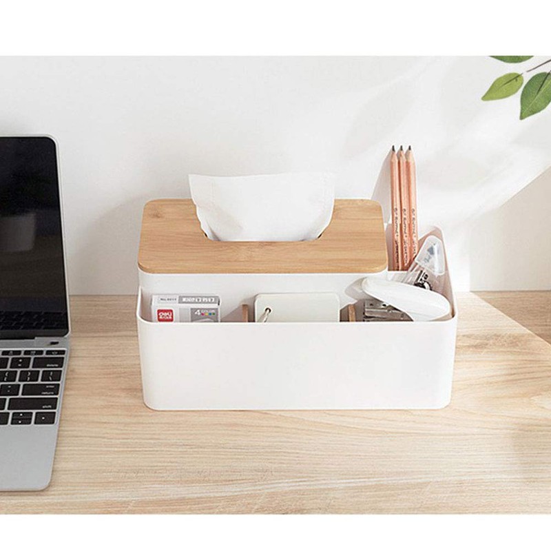 Tissue Box Holders Rectangular Bamboo Cap Tissue Cover Box Dispenser