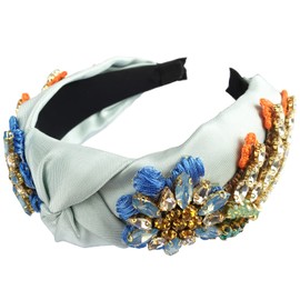 Yusier Baroque Rhinestone Crystal Headbands for Women Embroidered Hair Band Exquisite Hairband Women's Hair Accessories Hair Hoop A Variety of Colors, Satin Fabric (Robin's Egg Blue)