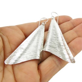 Large Triangle 925 Sterling Silver Dangle Earrings Gift Boxed