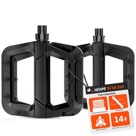 HENMI Bicycle Pedals 9/16 Inch with 2 Sealed Bearings, Pedals Bicycle MTB Pedals with Non-Slip Nails, 1 Million Pedal Frequencies, Non-Slip for E-Bike, MTB, Road Bike, Trekking