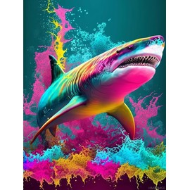 HMDIIMGE Diamond Painting by Number Kits Color Shark for Adults Full Drill Rhinestone with Arts Craft Decor 12x16 Inch