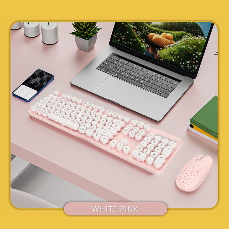 Wireless Keyboard and Mouse Combo Pure Color Retro 2.4G Wireless
