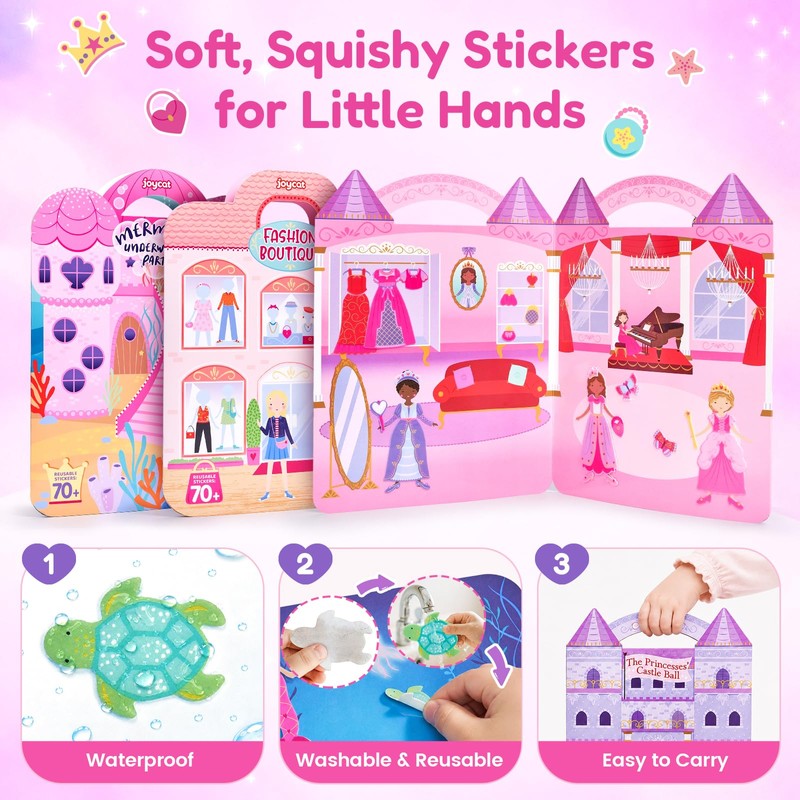 JoyCat Reusable Dress-Up Sticker Books, 3-Pack, Princess Mermaid Fashion