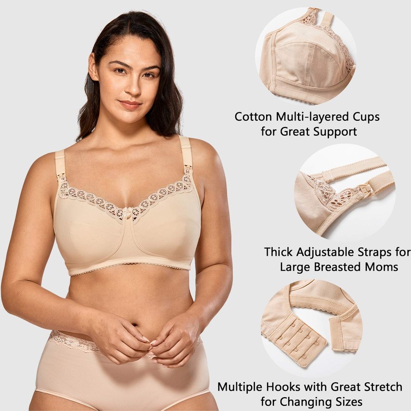 Gratlin Women's Cotton Breastfeeding Bra Large Sizes Without Underwire Full