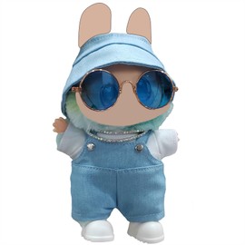 7-Piece Designer Blue-White-Toned Doll Clothes for 5.9-6.7"(15-17cm) Dolls,Includes Blue Denim Overalls,Hat,Sunglasses,T-Shirt,Necklaces & Shoes - Perfect Blend of Vintage & Luxury in a Fresh Style