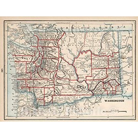 Historic Map : World Atlas Map, Washington 1893 - Vintage Wall Art - 24in x 18in