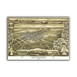 Gettysburg, Pennsylvania - 1888 - Aerial Bird's Eye View Map Poster