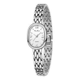 DIAOFENDI Petite Vintage Oval Gold Women’s Watch, Waterproof Elegant Watch with Japanese Quartz Movement, Adjustable Strap with Tool - Color: D36322-All Silver