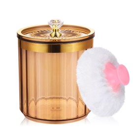Oval Dusting Powders Container with Reusable & Washable Velour Puff Amber Acrylic Body Powder Jar Travel-Friendly Lidded Makeup Organizer for Women - Style B