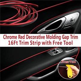 Mr.Brighton LED 16ft (5m) Chrome Red Car Interior Decorative Molding Door Panel Gap Trim Strip