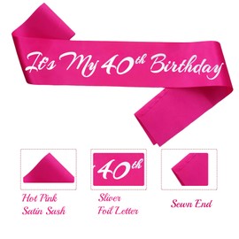 Novaflare Hot Pink It's My 40th Birthday Sash, 1 Count, Adult, Female, Birthday, Party Favor, 3.7 x 37.5 x 0.1 Inches
