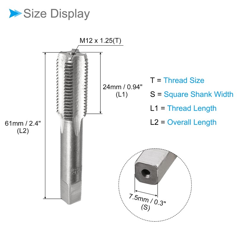 CoCud Hand Threading Taps, M12 x 1.25 Thread, Metric Alloy