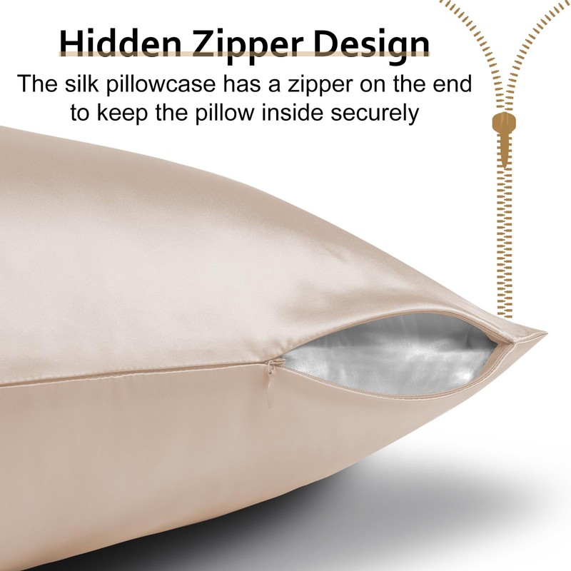 Ravmix Silk Pillowcase for Hair and Skin with Hidden Zipper,
