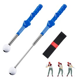 welspo Retractable Golf Swing Trainer Aid with Arm Band, Rhythm Click Sound, Warm-Up and Grip Trainer, Right-Handed Golf Club for Improve Chipping and Hitting Strength(Right+Blue)