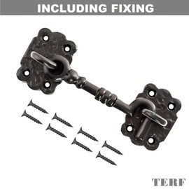 TERF® 150mm Heavy Duty Antique Black Cabin Door Hook and Eye Lock 150mm (6 inch) Cabinet Latch Catch including Fixing Screw For Door Gate Window Closet Shed Latch - Pack of 1